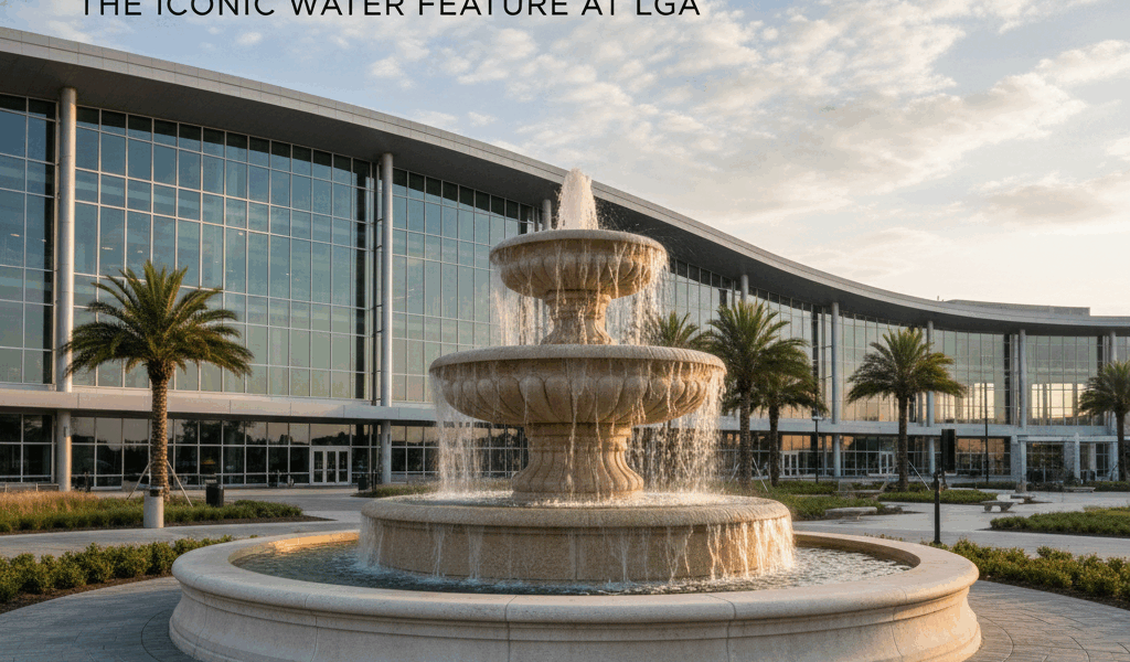 Professional featured image for article: LaGuardia Fountain The Iconic Water Feature at LGA. High qu