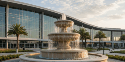 Professional featured image for article: LaGuardia Fountain The Iconic Water Feature at LGA. High qu