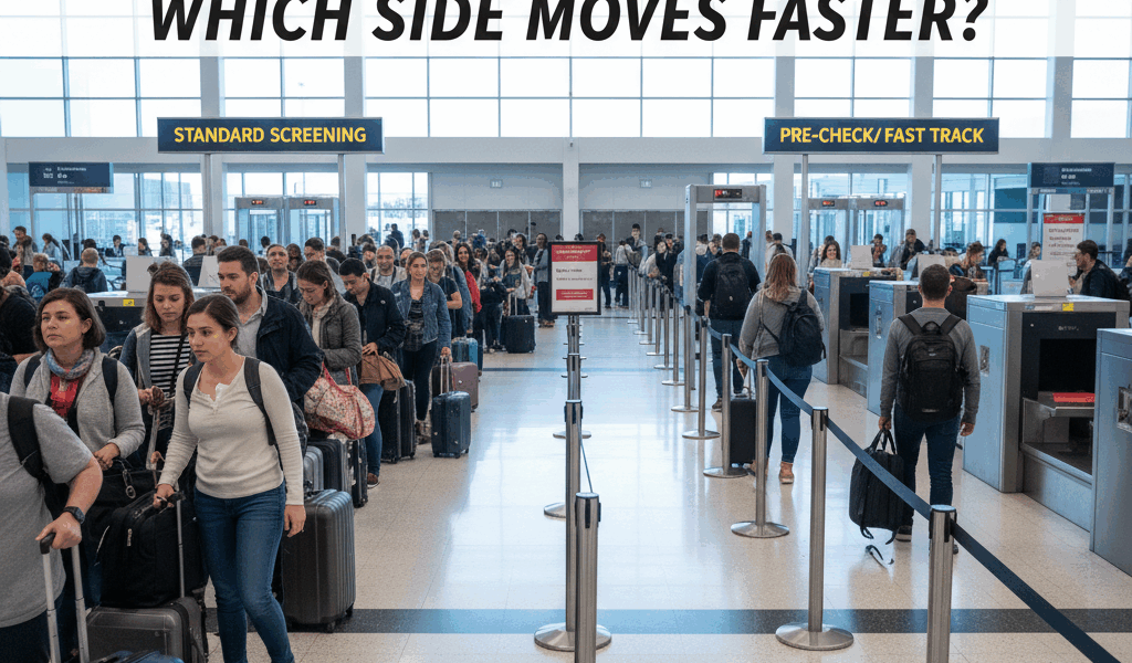 Professional featured image for article: Security Lines at Airports: Which Side Moves Faster. High q