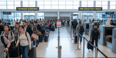 Professional featured image for article: Security Lines at Airports: Which Side Moves Faster. High q