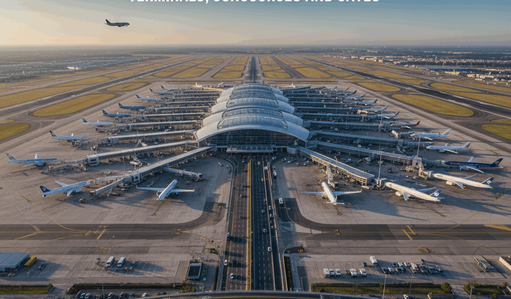 Professional airport travel image for article: Understanding Airport Layouts Terminals Concourses an