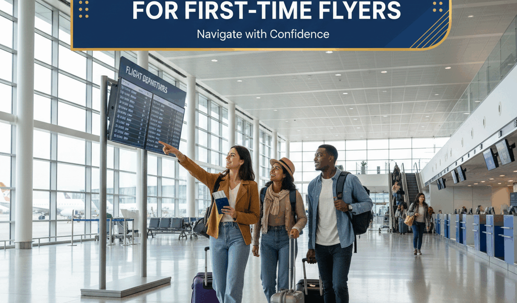 Professional airport travel image for article: Essential Airport Tips for First Time Flyers