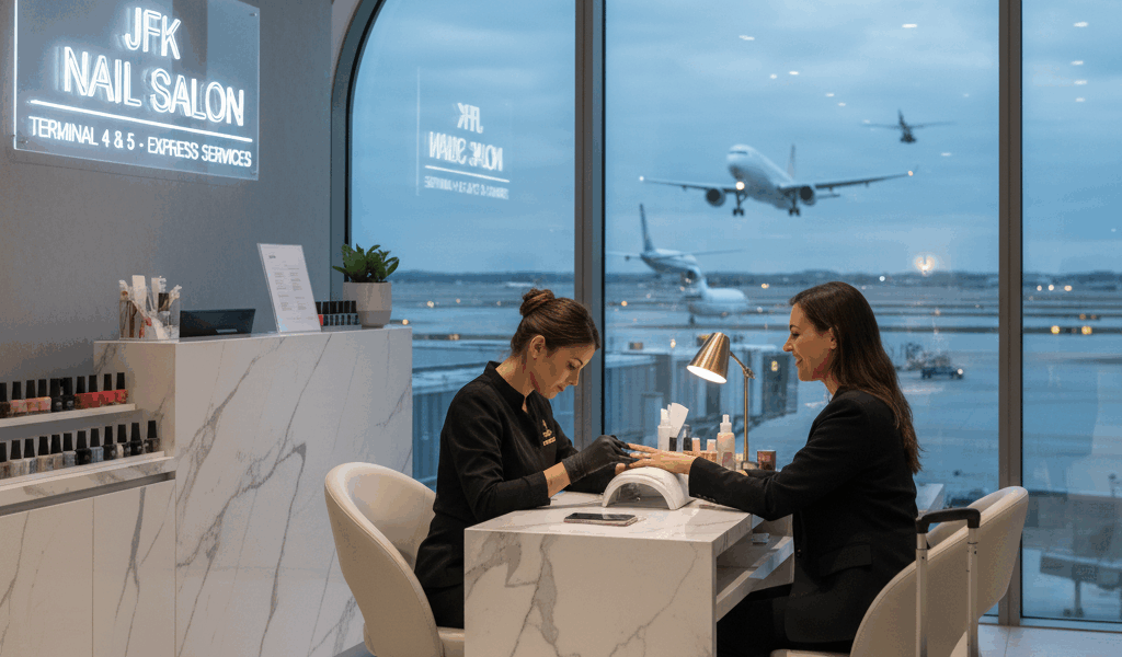 Professional featured image for article: Nail Salons at JFK Airport Terminal Locations and Services.