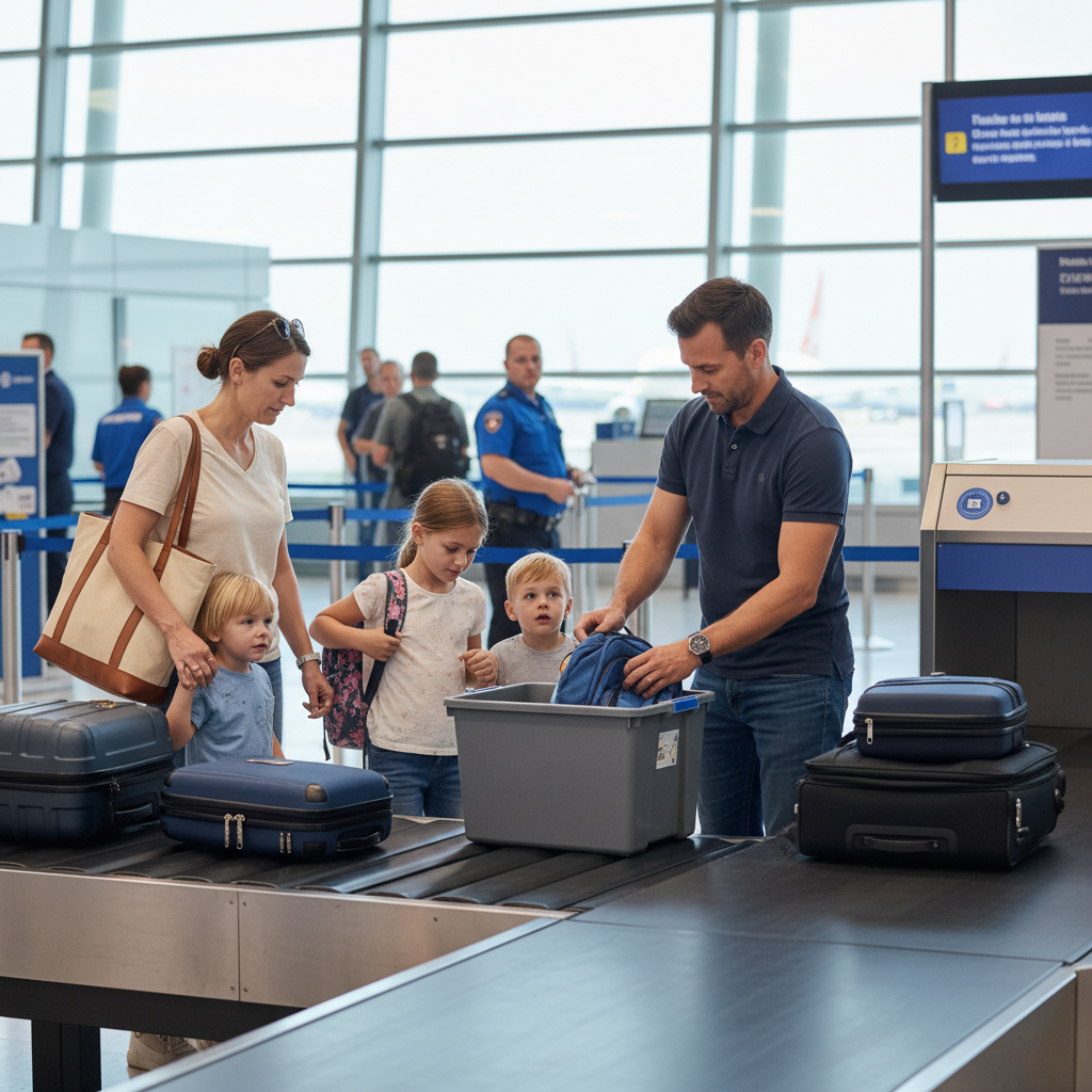 Family at airport security