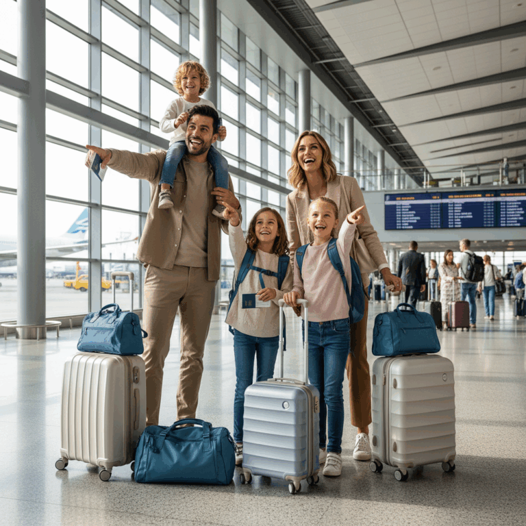 Family traveling at airport
