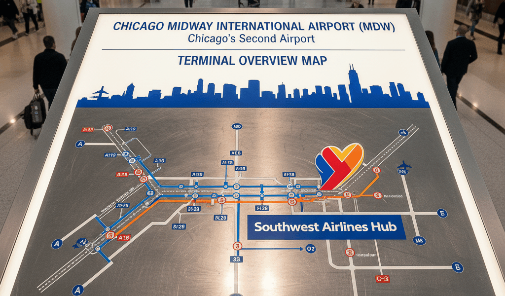 Chicago Midway Airport Map with Terminal Layout and Gates