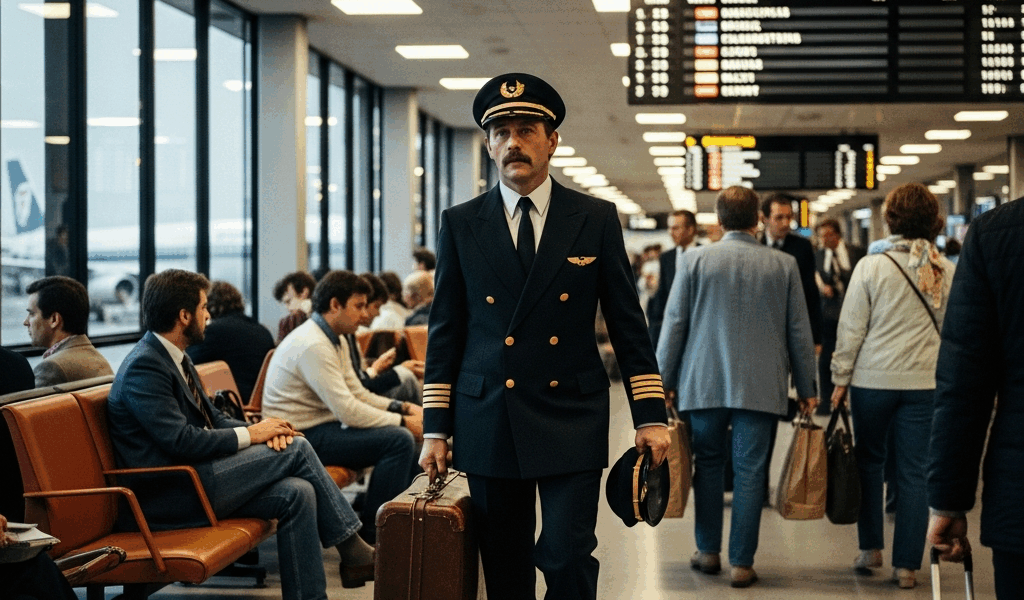 vintage airline pilot walking through airport terminal carry 20260331 095449